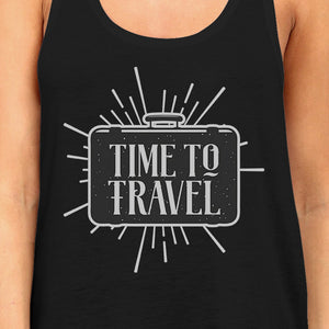 Time To Travel Womens Black Tank Top