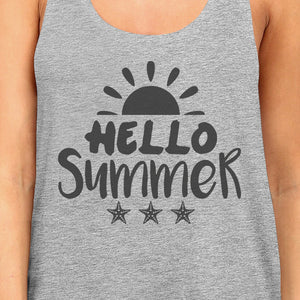 Hello Summer Sun Womens Grey Tank Top