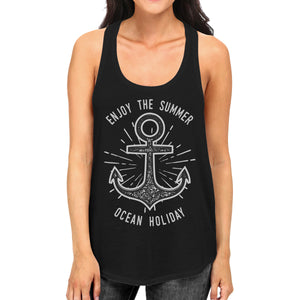 Enjoy The Summer Ocean Holiday Womens Black Tank Top