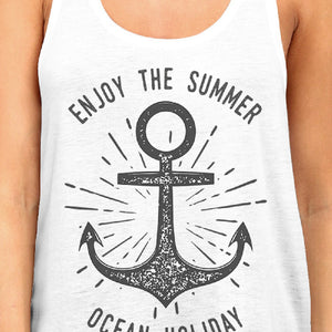 Enjoy The Summer Ocean Holiday Womens White Tank Top