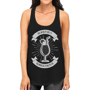 Beach Party Summer Festival Womens Black Tank Top