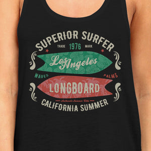 Superior Surfer Los Angeles Longboard Womens Black Tank Top