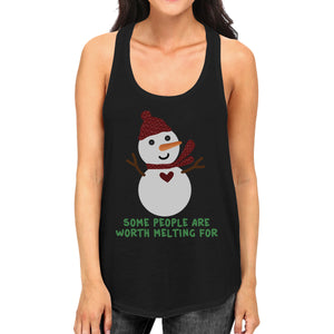 Some People Are Worth Melting For Snowman Womens Black Tank Top