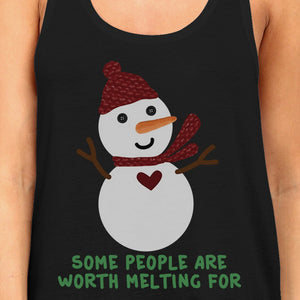 Some People Are Worth Melting For Snowman Womens Black Tank Top