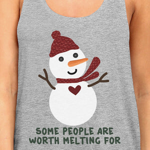 Some People Are Worth Melting For Snowman Womens Grey Tank Top