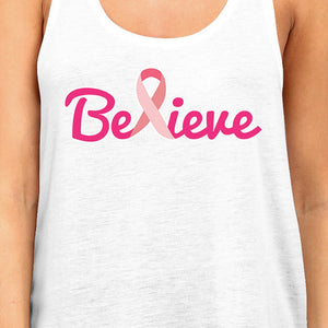 Believe Breast Cancer Awareness Womens White Tank Top