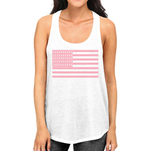 Breast Cancer Awareness Pink Flag Womens White Tank Top