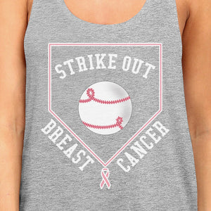 Strike Out Breast Cancer Baseball Womens Grey Tank Top