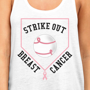 Strike Out Breast Cancer Baseball Womens White Tank Top