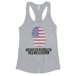 Fingerprint USA Flag Womens Racerback Tank Top 4th of July Outfit