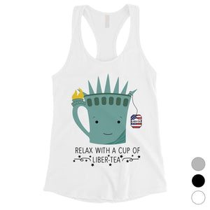 Cup Of Liber-Tea Womens Cute Graphic 4th of July Tank Top For Gym