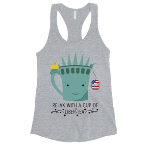 Cup Of Liber-Tea Womens Cute Graphic 4th of July Tank Top For Gym