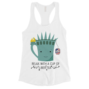 Cup Of Liber-Tea Womens Cute Graphic 4th of July Tank Top For Gym