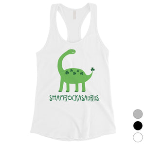 Shamrock Saurus Womens Tank Top Funny St Patrick's Day Shirt