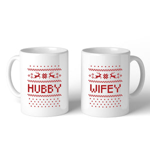 Pixel Nordic Hubby And Wifey Matching Couple White Mugs