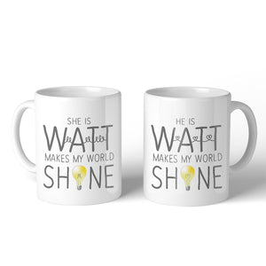 Watt World Shine Light 11oz Matching Couple Gift Mugs Wedding Gift