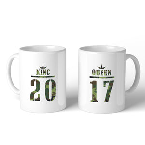 King And Queen Military Pattern Custom Matching Couple White Mugs