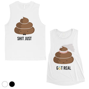 Poop Shit Got Real Matching Muscle Tank Tops Funny Newlywed Gift