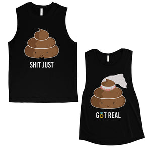 Poop Shit Got Real Matching Muscle Tank Tops Funny Newlywed Gift