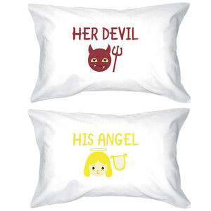 Her Devil His Angel Matching Couple White Pillowcases