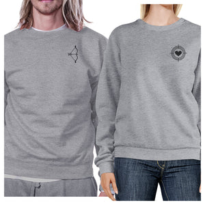 Bow And Arrow To Heart Target Matching Couple Grey Sweatshirts