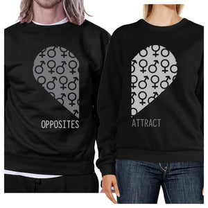 Opposites Attract Male Female Symbols Matching Couple Black Sweatshirts