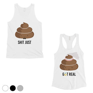 Poop Shit Got Real Matching Couple Tank Tops Funny Newlywed Gift