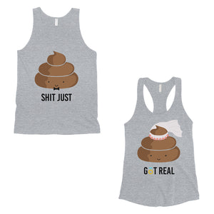 Poop Shit Got Real Matching Couple Tank Tops Funny Newlywed Gift