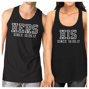 Hers And His Since Custom Matching Couple Black Tank Tops