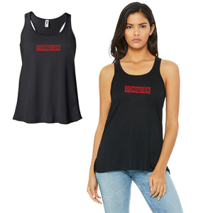 Conquer-RED Work Out Womens Black Tank Top Vinyl Printed