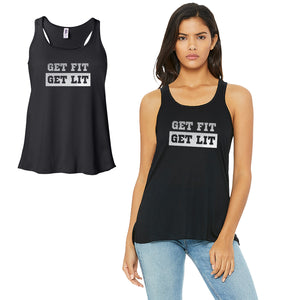 Get Fit Get Lit-SILVER Work Out Womens Black Tank Top