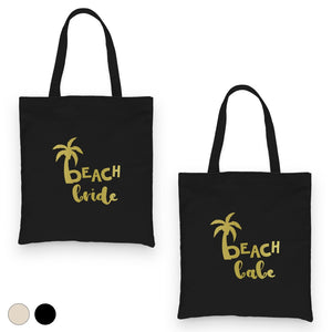 Beach Bride Babe Palm Tree-GOLD Canvas Shoulder Bag Chic Trendy