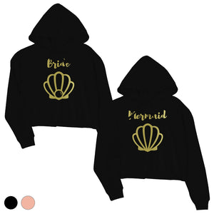 Bride Mermaid Seashell-GOLD Womens Crop Hoodie Exhilirating Perfect