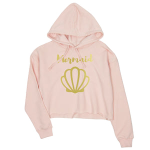 Bride Mermaid Seashell-GOLD Womens Crop Hoodie Exhilirating Perfect