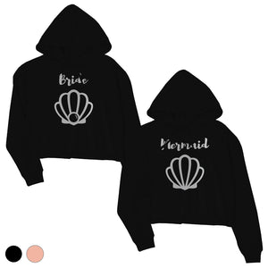 Bride Mermaid Seashell-SILVER Womens Crop Hoodie Modern Grateful