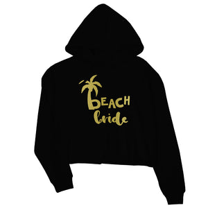 Beach Bride Babe Palm Tree-GOLD Womens Crop Hoodie Brilliant Fun