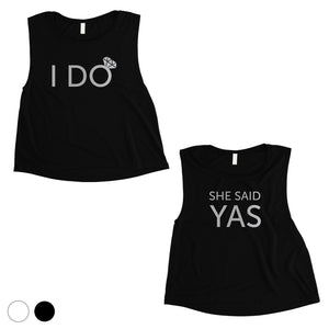 I Do She Said Yas-SILVER Womens Crop Top Wholesome Fun Anniversary