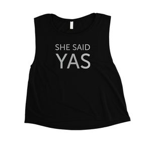 I Do She Said Yas-SILVER Womens Crop Top Wholesome Fun Anniversary