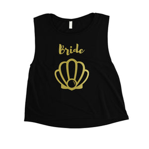 Bride Mermaid Seashell-GOLD Womens Crop Top Fun Energetic Cute Gift