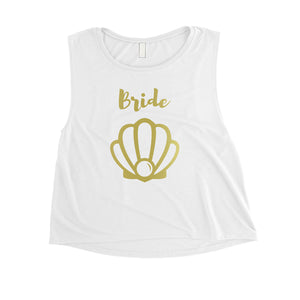 Bride Mermaid Seashell-GOLD Womens Crop Top Fun Energetic Cute Gift