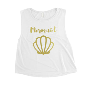Bride Mermaid Seashell-GOLD Womens Crop Top Fun Energetic Cute Gift
