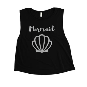 Bride Mermaid Seashell-SILVER Womens Crop Top Beautiful Happy Gift