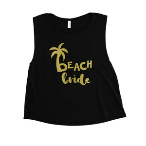 Beach Bride Babe Palm Tree-GOLD Womens Crop Top Modern Sweet Gift