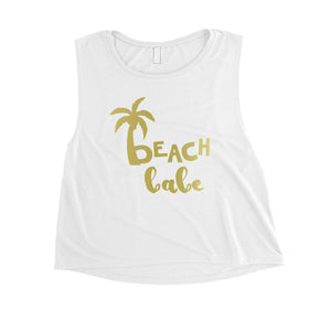 Beach Bride Babe Palm Tree-GOLD Womens Crop Top Modern Sweet Gift