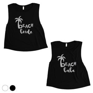 Beach Bride Babe Palm Tree-SILVER Womens Crop Top Exciting Silly