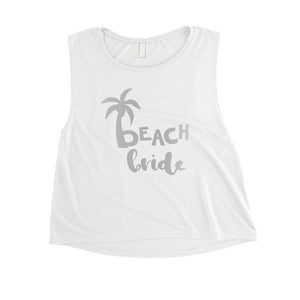 Beach Bride Babe Palm Tree-SILVER Womens Crop Top Exciting Silly