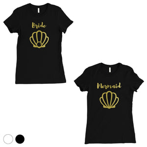 Bride Mermaid Seashell-GOLD Womens T-Shirt Splendid Celebration