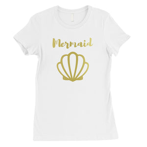 Bride Mermaid Seashell-GOLD Womens T-Shirt Splendid Celebration