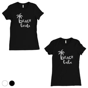 Beach Bride Babe Palm Tree-SILVER Womens T-Shirt Chic Modern Nice
