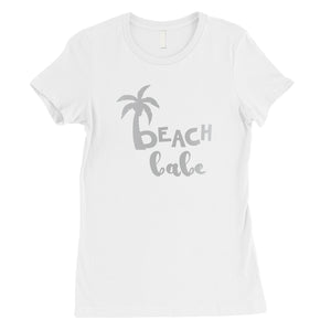 Beach Bride Babe Palm Tree-SILVER Womens T-Shirt Chic Modern Nice